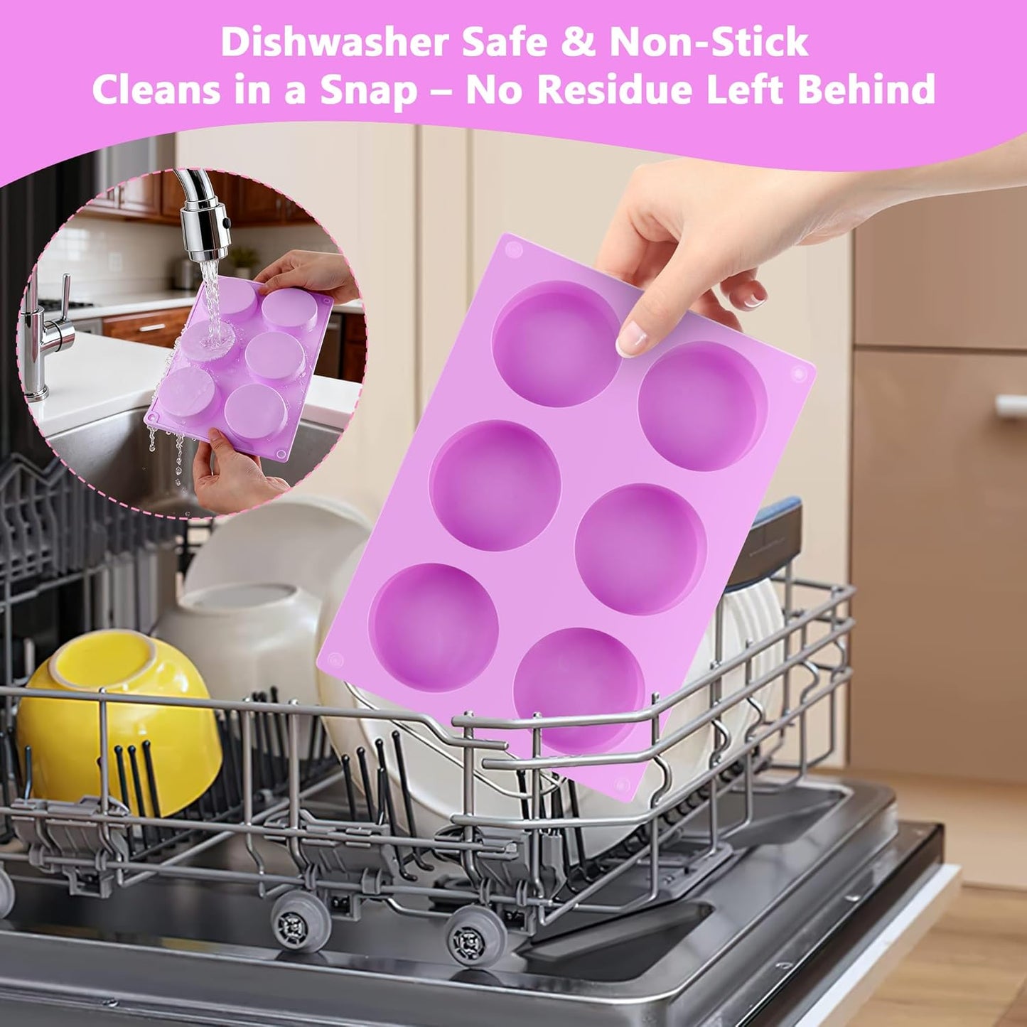 3-Pack Jumbo 6-Cup Silicone Muffin Pan - Non-Stick Baking Mold for Cupcakes, Muffin Cupcake Pans Molds for Baking, Cornbread, Eggs - Purple