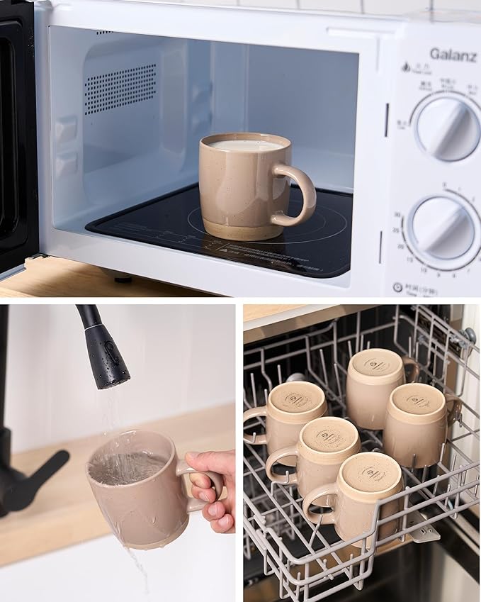 famiware Coffee Mugs for 4, 13 oz Mug Set, Dringking Cup with Handle for Coffee, Tea, Cocoa, Milk, Milkyway serise, White+Cinnamon Brown