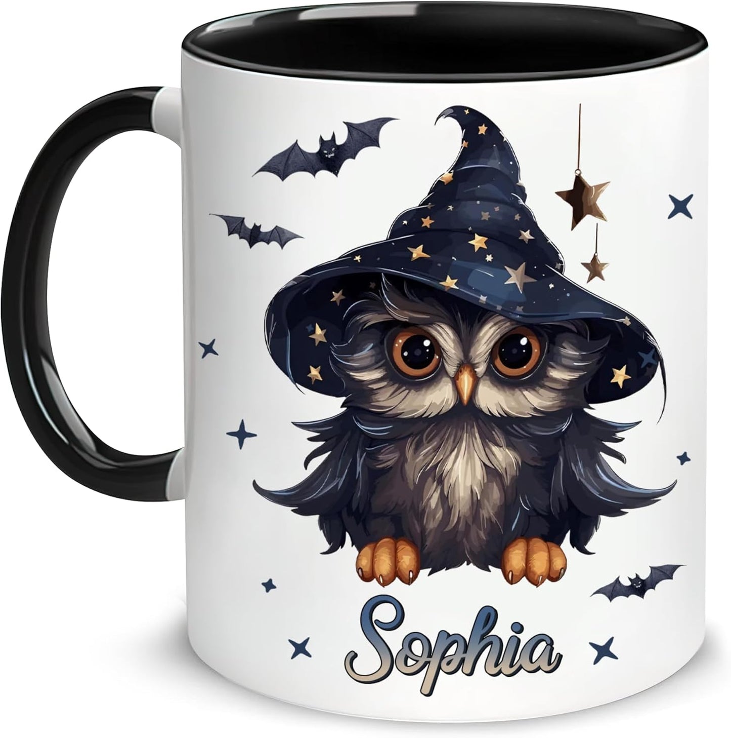 Hyturtle Personalized Halloween Owl Mug - Owl Gift For Women Lover - Wild Animal Lover Gift For Her - Spooky Season Decor For Fall Season Halloween - Custom Name Coffee Cup Ceramic Mug 11 oz 15 oz