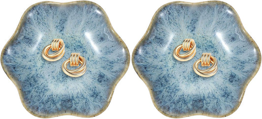 uxcell 2Pcs Ceramics Jewelry Plate, Lotus Leaf Shape Key Holder Bowl for Entryway Table Decor Small Ring Tray Dish Gift for Women Girlfriend, Cold Ash