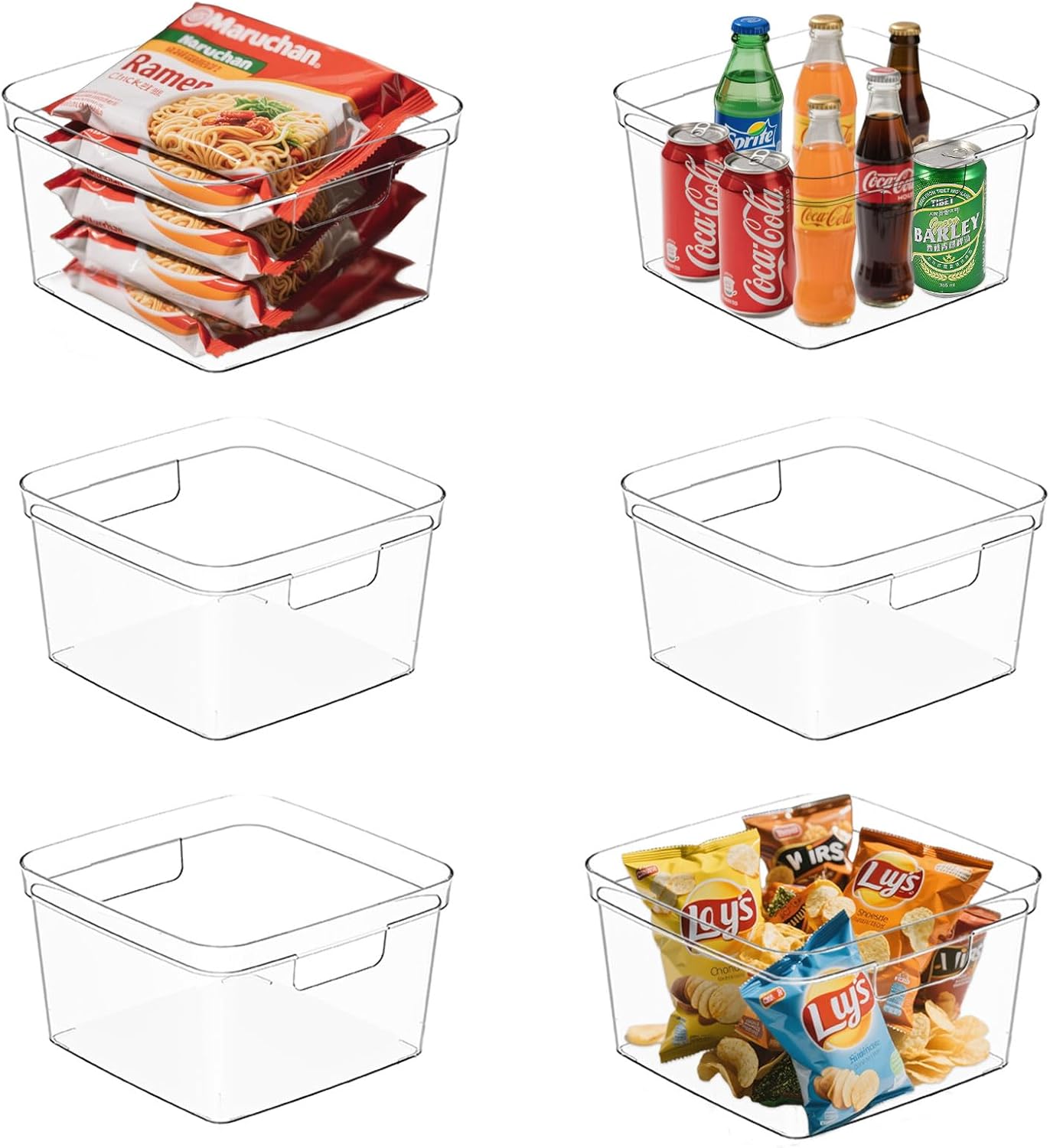 MOONEDGE 6-Pack Clear Plastic Storage Bins — Open-Top PET Storage Containers & Organizers, 10" x 10" x 6" Clear Boxes for Closet, Pantry, Office, Craft, Toy and Refrigerator Organization