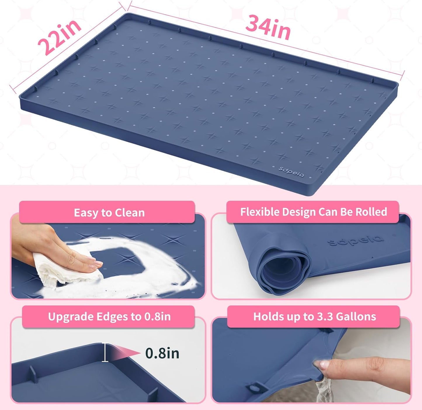 Sdpeia Under Sink Mat for [34" x 22"] Cabinet, Upgraded Silicone Waterproof Mat Kitchen Cabinet Liner Cabinet Protector Kitchen Organizers and Storage