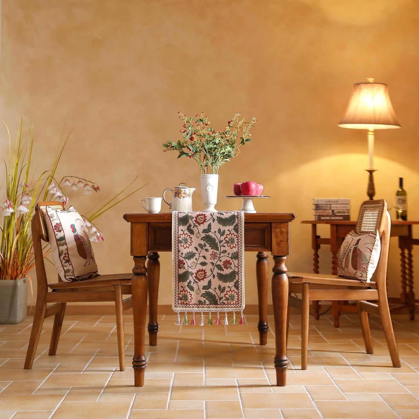 ISAENNE Designer Provence Elegant Linen Table Runner 71 Inches Long,Flower and Leaves Pattern Durable Table Runners for Dining Tables,Thanksgiving,Kitchen Tables,Christmas,12"*71"-Ratina