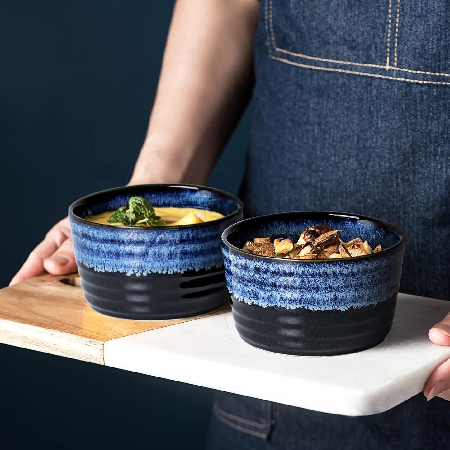 UNICASA Ramekin Set of 4, UNICASA 8 oz Creme Brulee Ramekins, Oven Safe Baking Set for Custard, Pudding, Souffle Cups, Reactive Blue