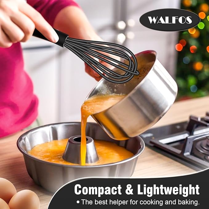 Walfos Silicone Whisk,7+9in Mini Whisk,BPA Free,Small Whisks for Non-Scratch,Heat Resistant (450°F) Nice for stirring individual eggs and mixing small amounts of powder and sauce.Dishwasher Safe.Black