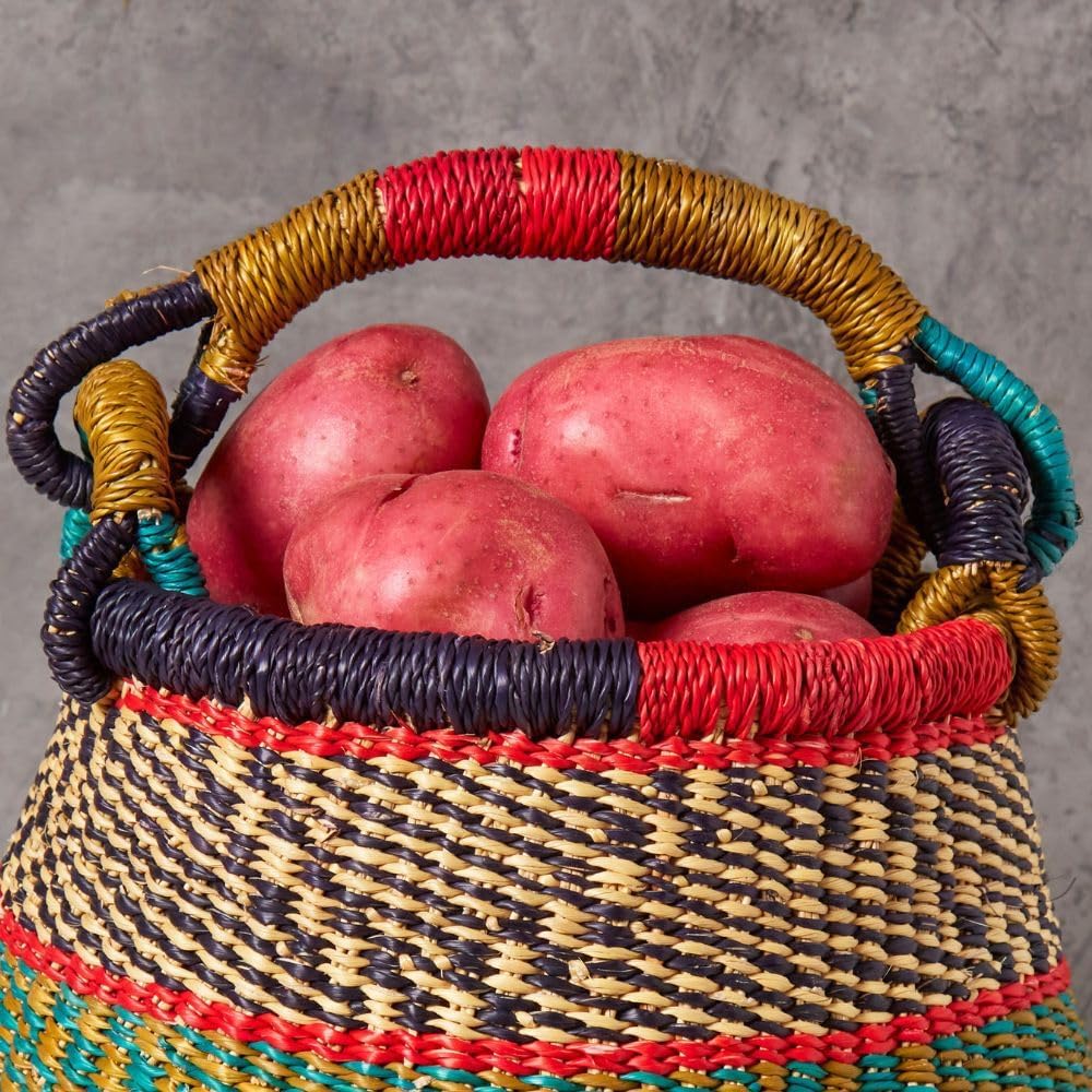 Small Red Green Boho Pot Basket, Fruit Bowl, Kitchen Countertop Storage, Shelf Basket, Living Room Decor, Harvesting, Flower Girl Basket, Wicker, Woven