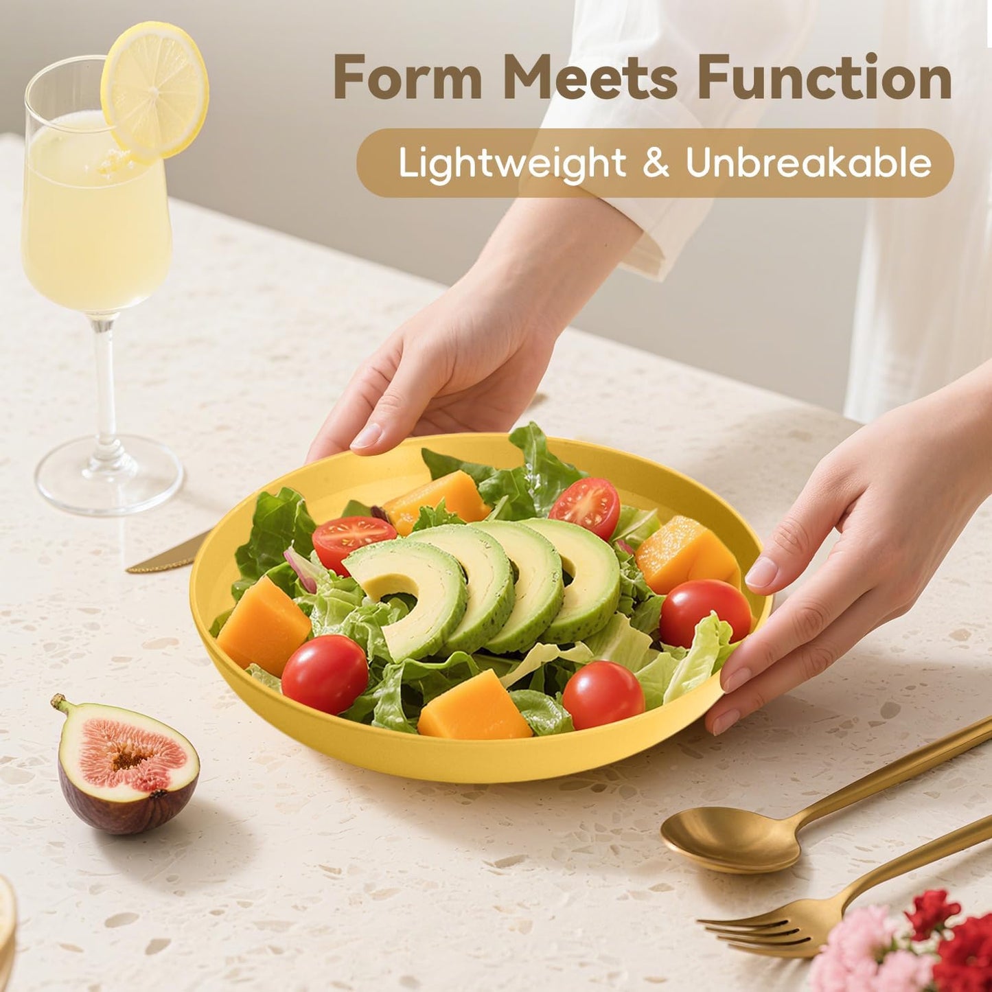 Wheat Straw Plate 9 Inch, Deep Dinner Plates Set of 8, Unbreakable Plastic Plate Reusable, Microwave & Dishwasher Safe Kitchen Plates for Camping, Picnic, Travel, Outdoor (Multi Colors)