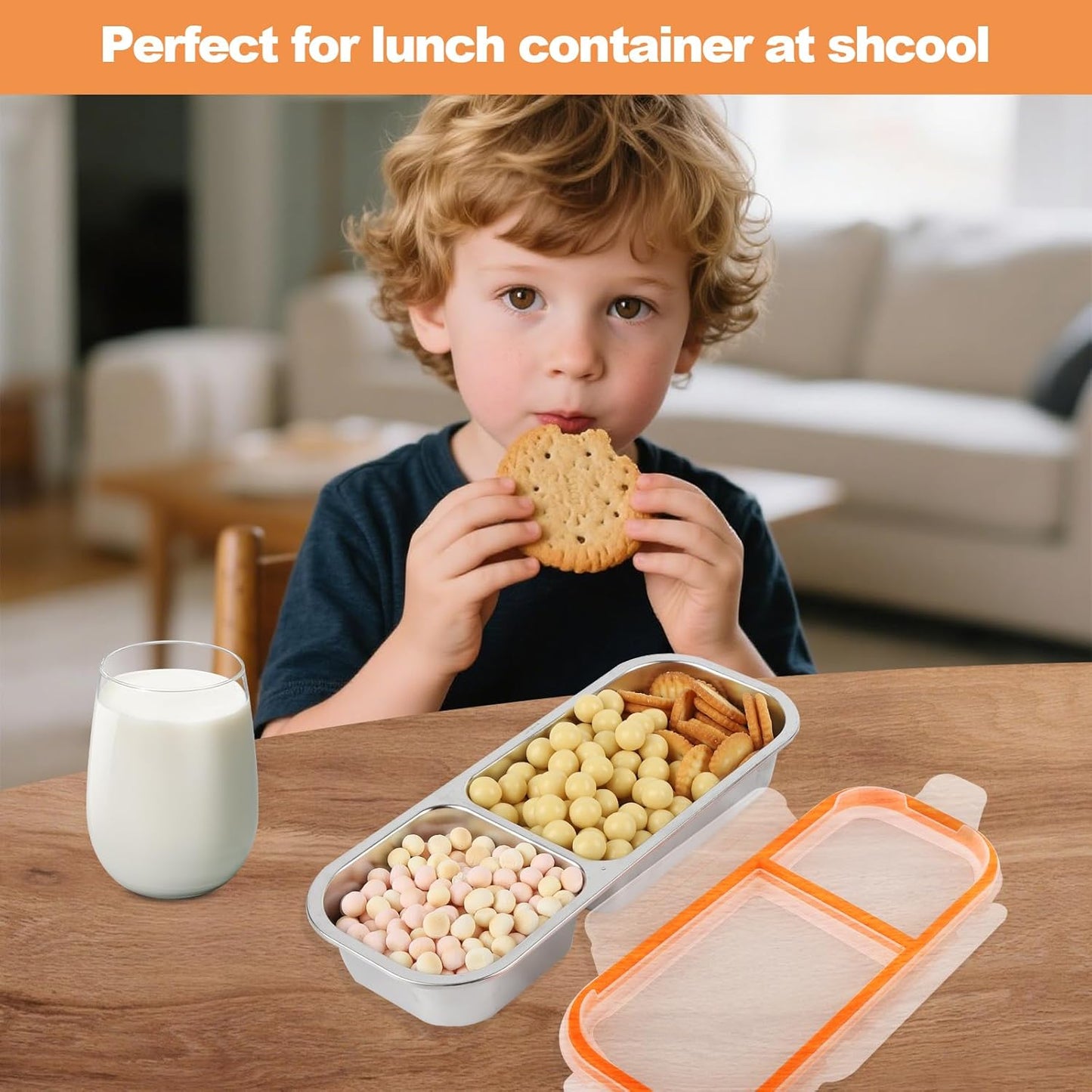 Stainless Steel Snack Containers with Lids, Double Compartment Leakproof Reusable Snack Box for Nuts, Fruits- Divided Grab & Go Container for School, Office, Travel