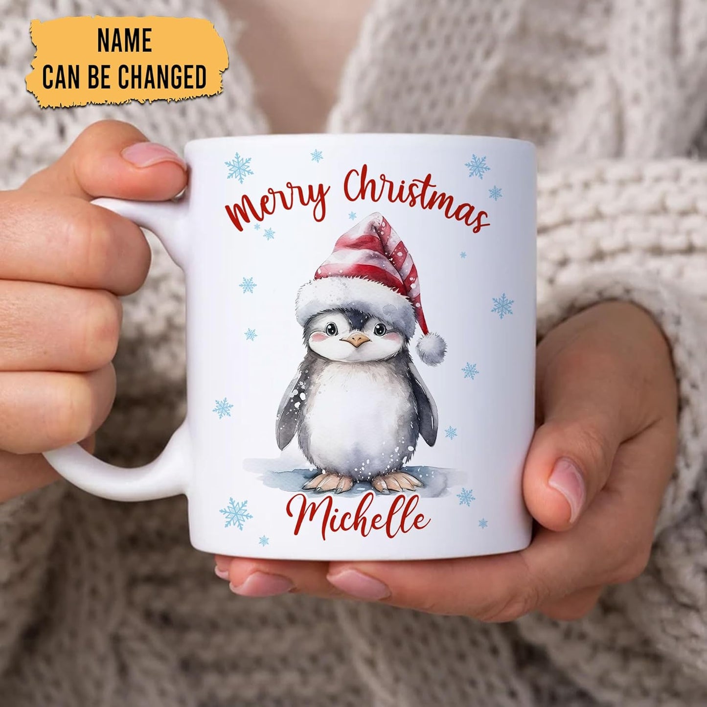 Hyturtle Personalized Gifts Penguin Lover - Merry Christmas Customized Name Ceramic Coffee Mug Cup 11oz - Cute Sea Animal Lovers Gifts For Women, Girl kids Family On Birthday, Christmas