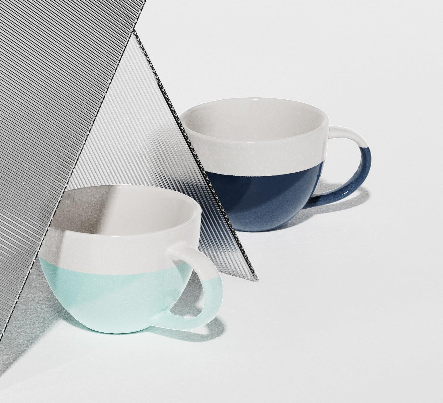 Francois et Mimi Set of 4 Oversized 16oz Wide-mouth Soup & Cereal Ceramic Coffee Mugs (Blue and White), Bowls For Soup, Cocoa, Latte and More. Dishwasher and Microwave Safe.