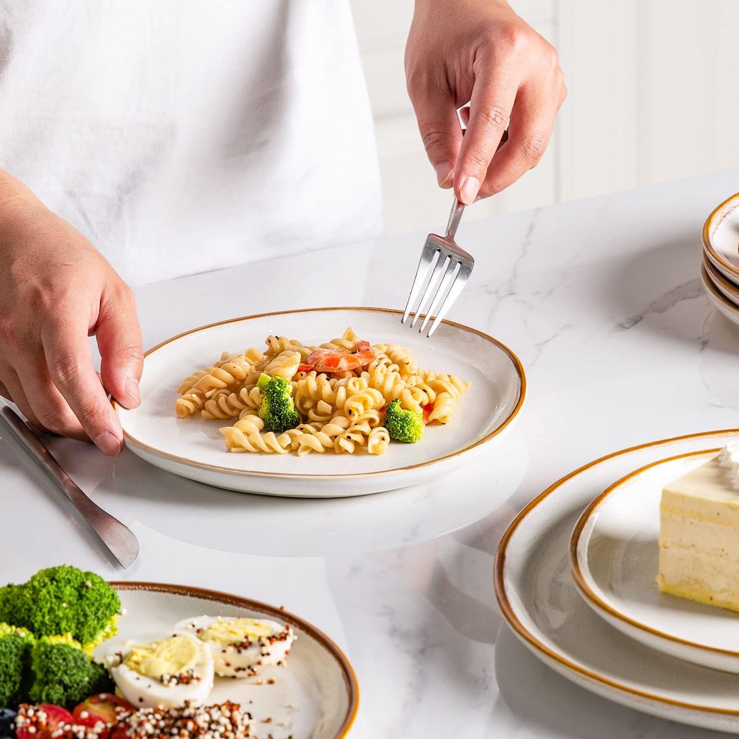 AmorArc Ceramic Plates Set of 6, 8.5 Inch Handmade Reactive Glaze Stoneware Plates set for Dessert, Salad, Appetizer, Small Dinner Plates, Microwave & Dishwasher Safe, Scratch Resistant