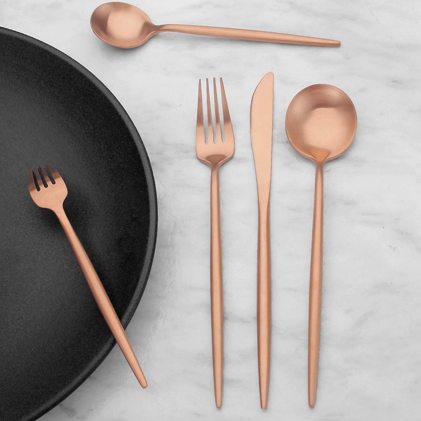Matte Rose Gold Silverware Set, Stainless Steel Satin Finish Copper Flatware Cutlery Set for 4, 20-Piece Spoons and Forks Kitchen Utensil Set, Dishwasher Safe (Matte Rose Gold, 20 P)