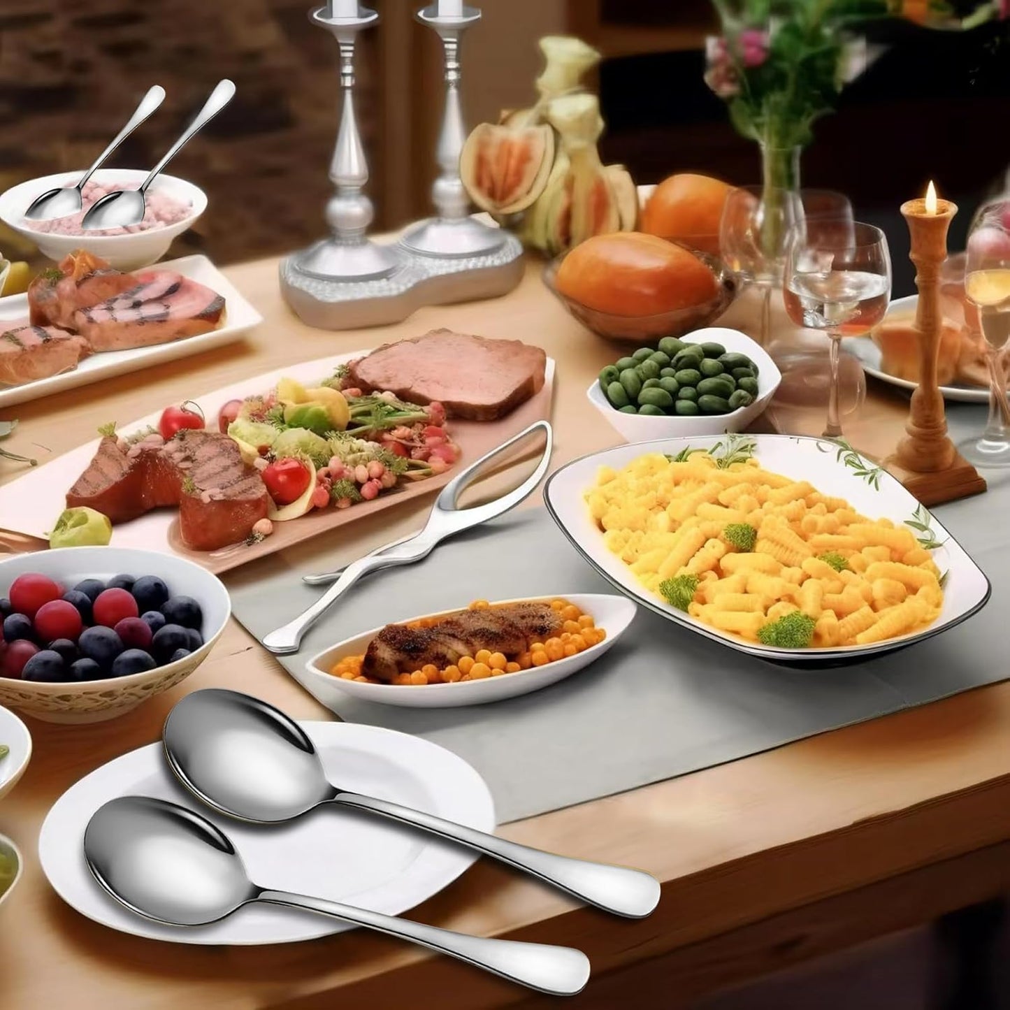 Stainless Steel Serving Spoons Set, 8pc, 10-Inch, Includes 8 Large Spoons, for Parties/Kitchen/Buffet/Catering, Dishwasher Safe