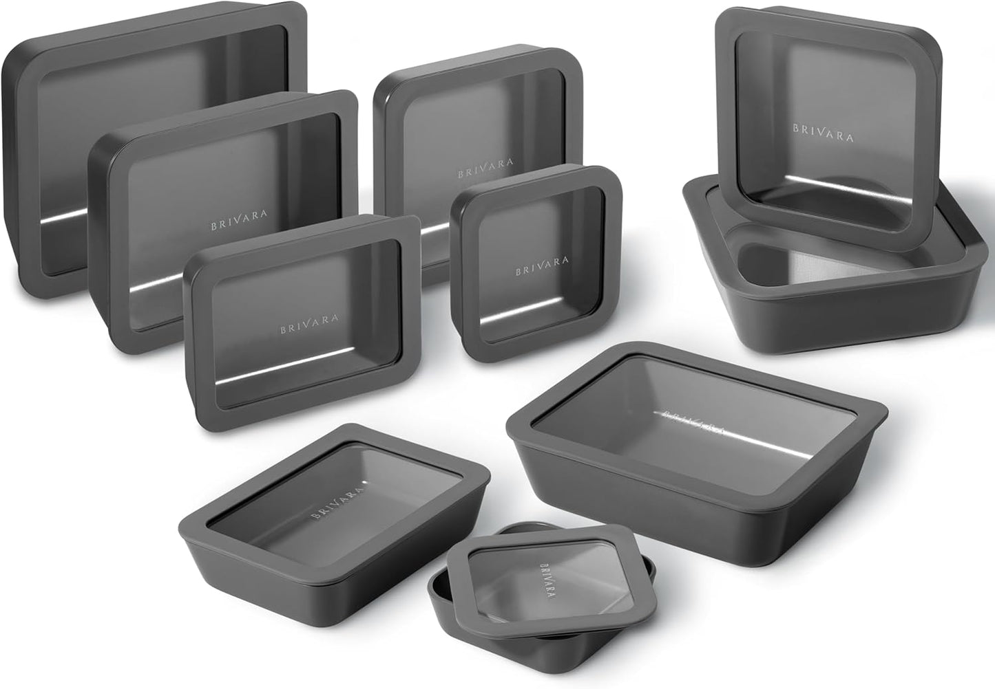 Ceramic Coated Glass Food Storage Containers | No PTFE, PFOA, PFAS, and BPA | Reusable Non Toxic Meal Prep Containers with Glass Lids | Easy To Store | 10 Piece Set [Onyx]