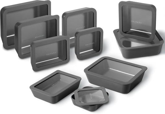 Ceramic Coated Glass Food Storage Containers | No PTFE, PFOA, PFAS, and BPA | Reusable Non Toxic Meal Prep Containers with Glass Lids | Easy To Store | 10 Piece Set [Onyx]