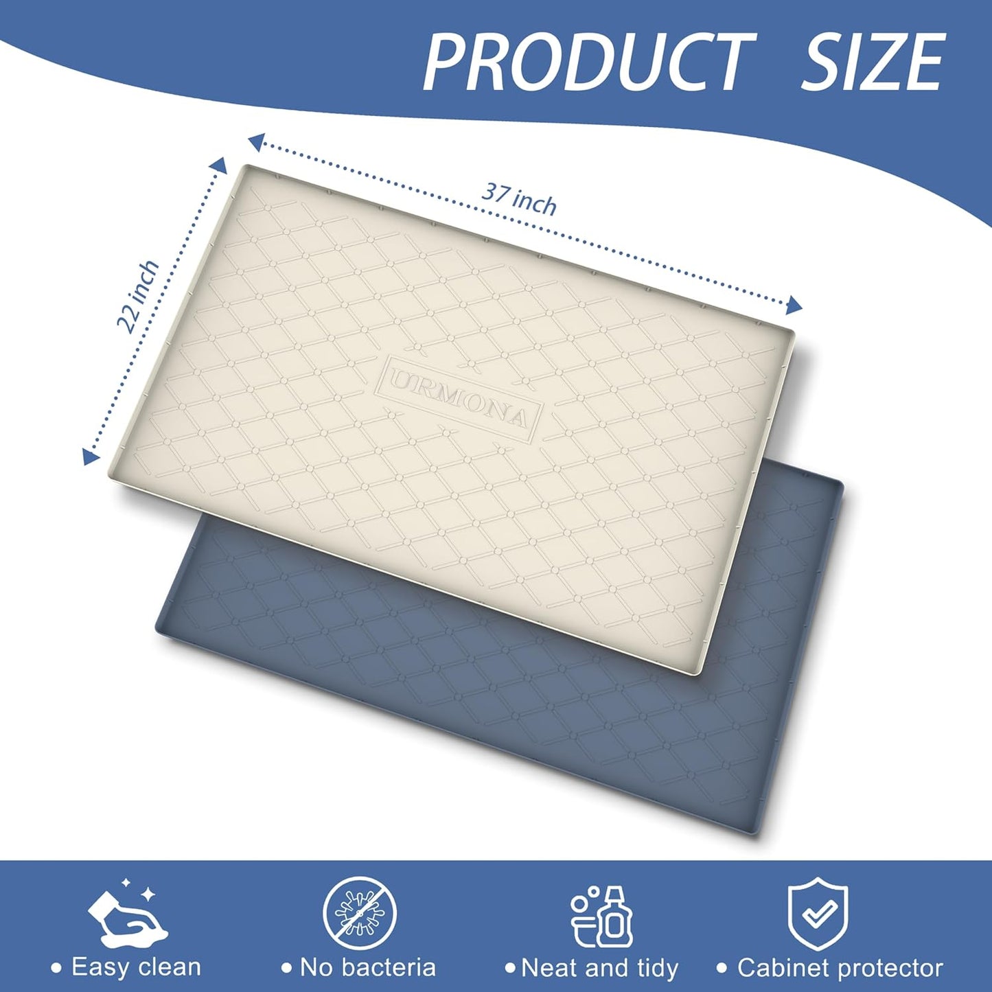 URMONA Under Sink Mat for Kitchen Waterproof, 37" x 22" Silicone Under Sink Mat for Shelf Liner Organizer, Cabinet Sink Protector Under Sink Liner for Bottom Kitchen, Bathroom(Dark Grey)