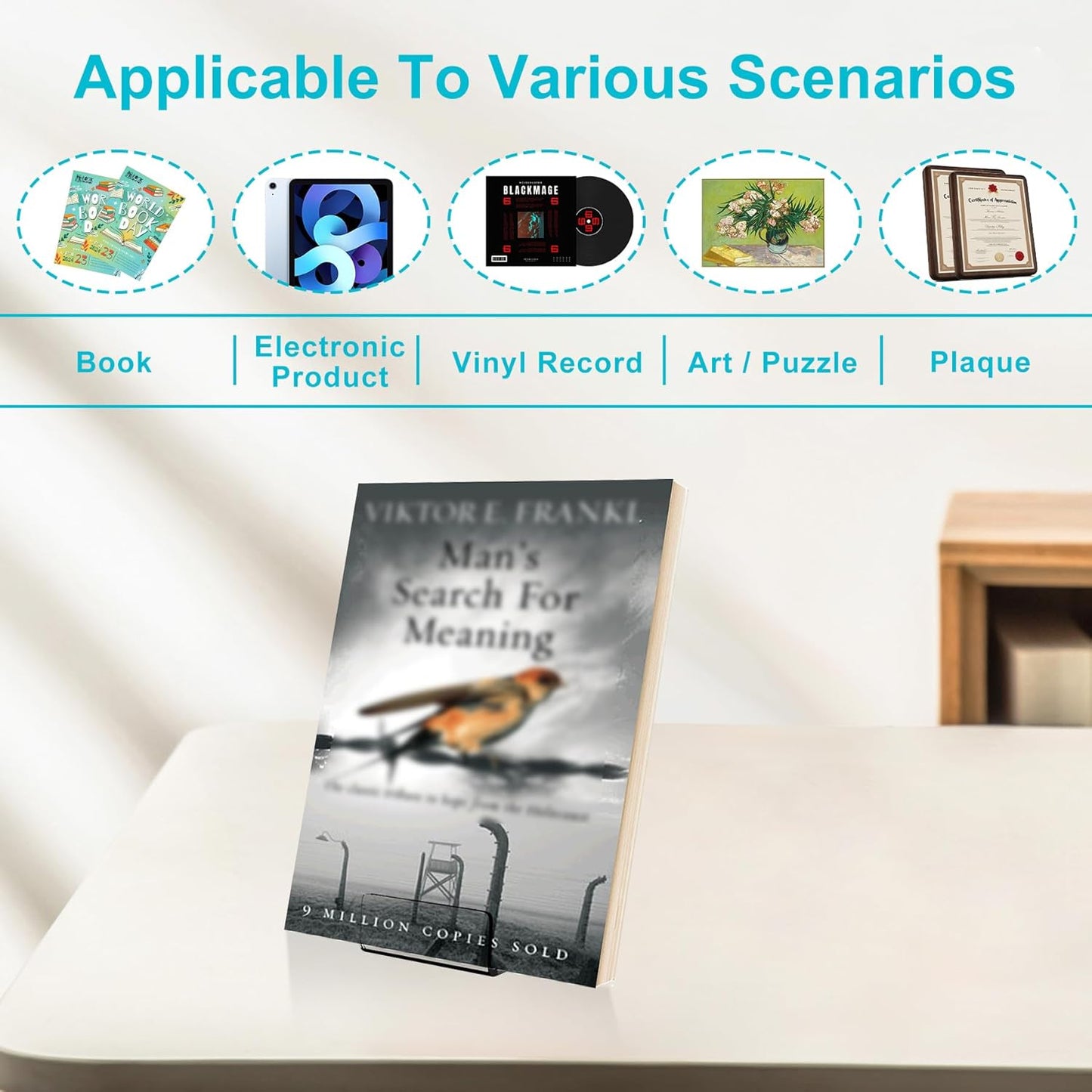 Boloyo Acylic Upright Display Stand, 6PC 4 Inch Clear Display Holder Easel Base Picture Frame for Home Office School Store to Display Book, Vinyl Record, Album, LP Cover, Artworks, CDs