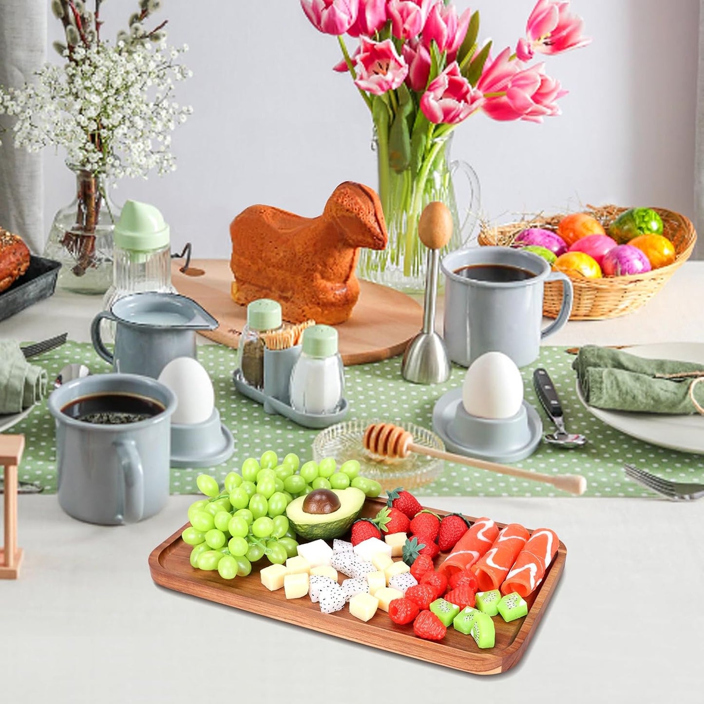 Medium Wooden Serving Trays for Party Long Charcuterie Boards Rectangle Acacia Wood Platter Fruit Dessert Tray for Food Dish Snack Cookie Appetizer Plates Cheese Board Kitchen Dinner Platters