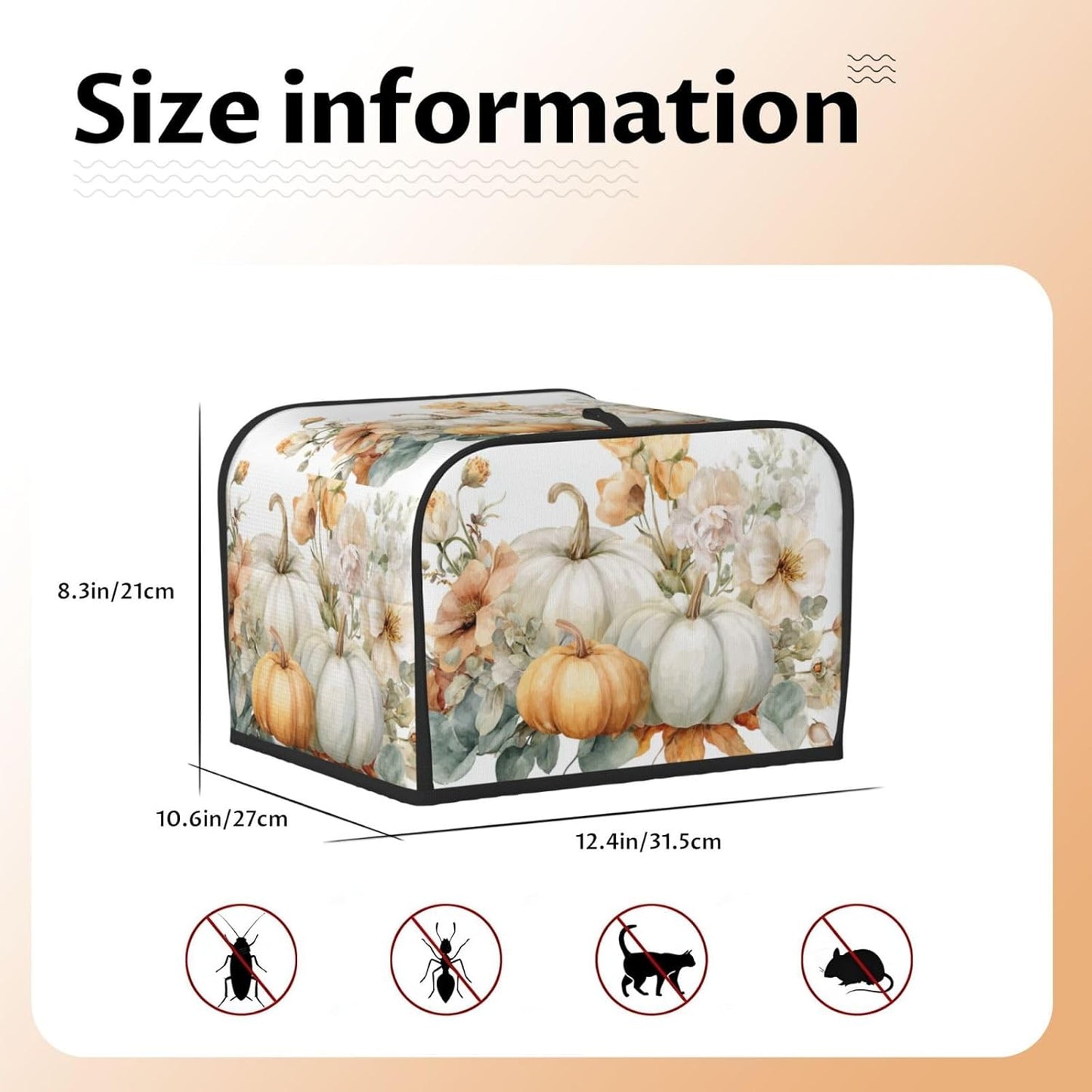 Toaster Cover 4 Slice Pumpkin Thanksgiving Botanical Watercolor Kitchen Small Appliance Covers with Pockets Dust and Fingerprint Protection
