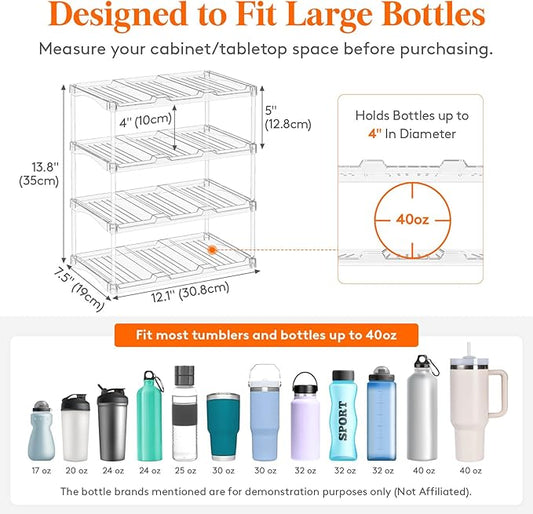 Lifewit Stackable Water Bottle Storage Organizer, Clear Freestanding Wine Bottle Holder for Cabinet, Tumbler Cup Organizer, Plastic Large Compartment Wine Rack for Fridge Cellar, 3Tier Hold 12