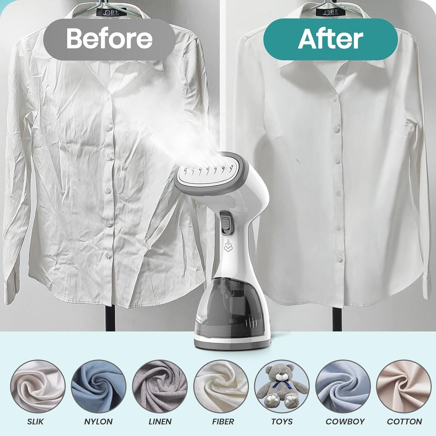 Steamer for Clothes 1500W，30S Fast Heat Plancha a Vapor Para Ropa, 260ML Water Tank Clothing Garment Fabric Iron Travel Steamer Handheld Portable for Wrinkles (Grey)