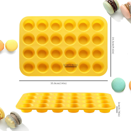 2PCS Silicone Mini Muffin Cupcake Pan, Kaloo Nonstick 24 Cups Silicone Muffin Pans for Baking, Great for Muffin, Cakes, Tart, Bread, Dishwasher Safe (Stylish Orange + Yellow, 24 Cups Each)