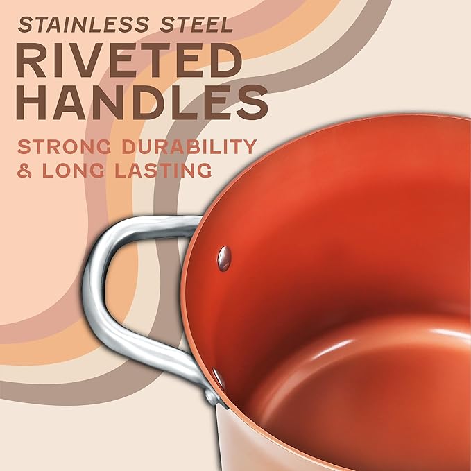 CONCORD 7 QT Copper Non Stick Stock Pot Casserole Coppe-Ramic Series Cookware (Induction Compatible)