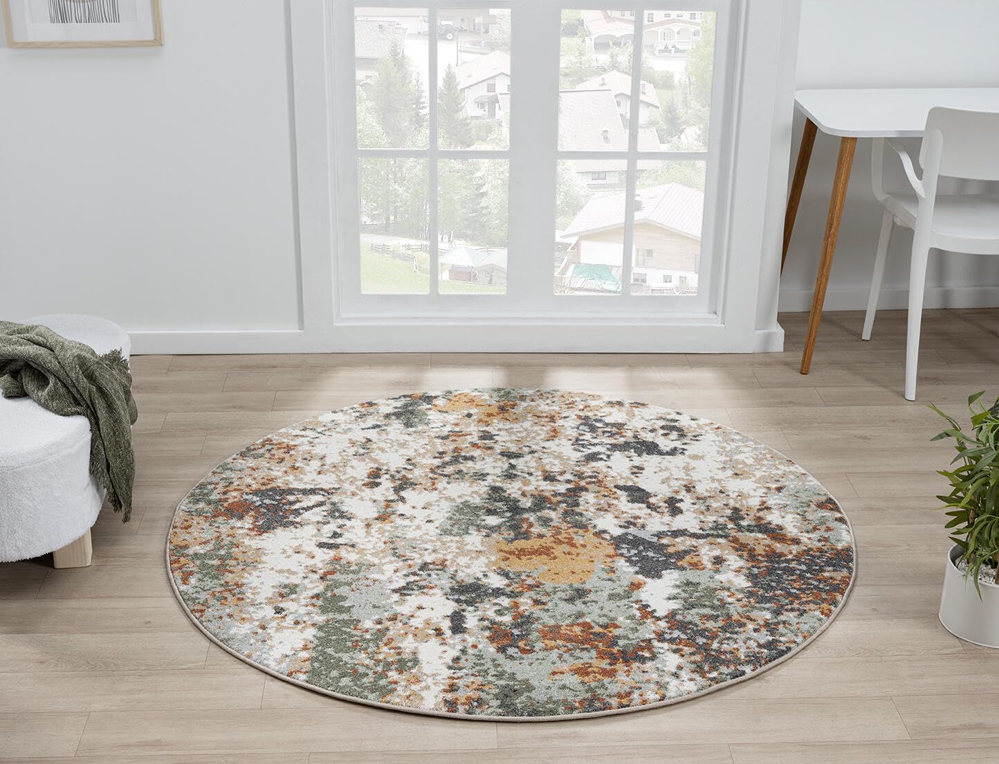 Keen Home Design Area Rugs - 5ft Round Non-Shedding, Abstract Rugs for Kitchen, Living Room, Bedroom, Dining Room, Entryway - Size: 5'3" Round, Multi
