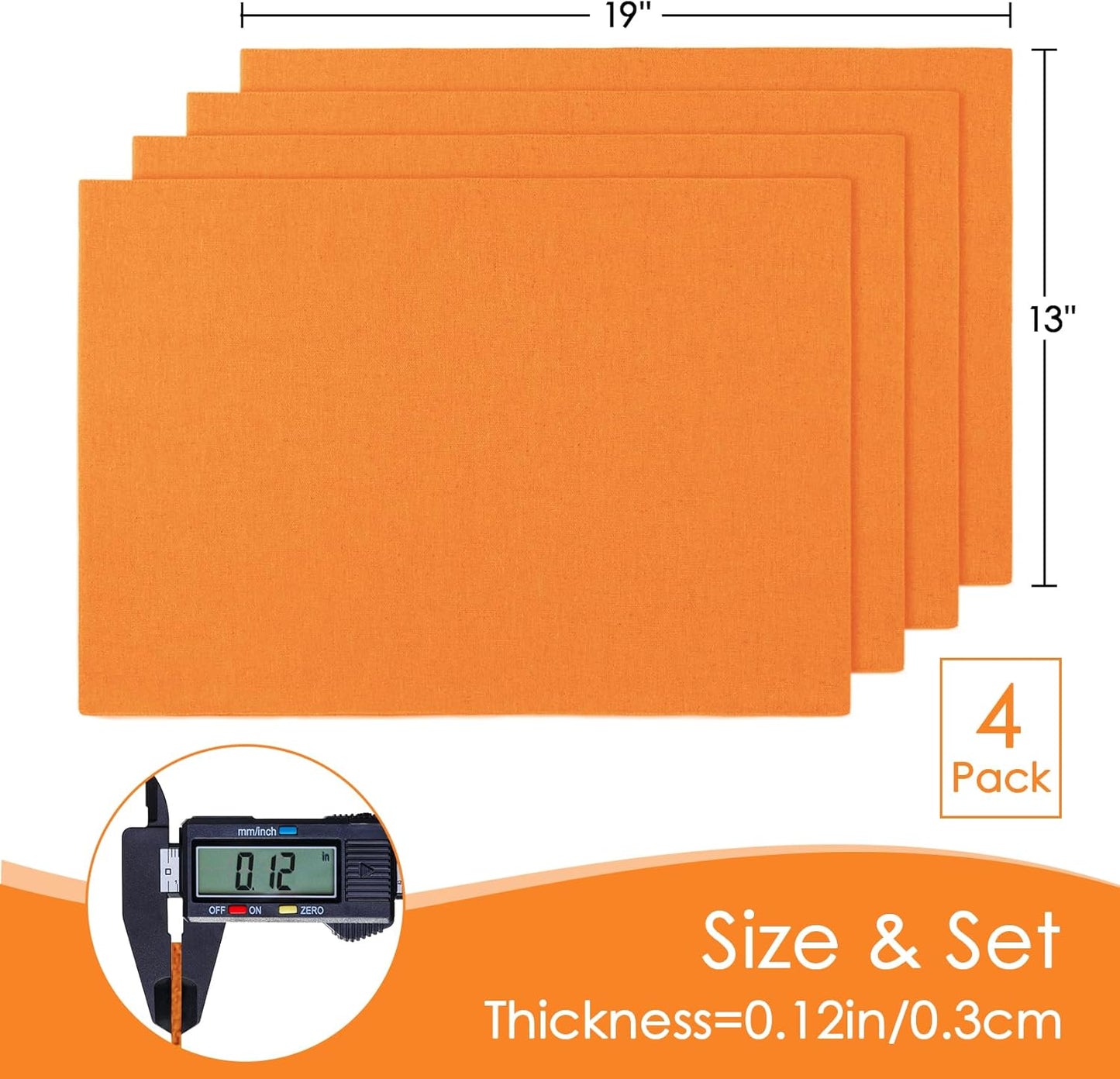 MANSPHIL Fall Orange Placemats Set of 4 Washable Fabric Table Mats Thick Faux Linen Place Mats Heat Resistant Double Layer Wrinkle Free Dining Kitchen Table Decor - 13x19 Inch Oeko Tex Placemat