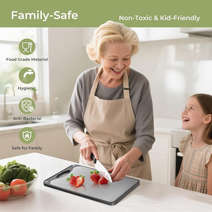 Titanium Cutting Board 15x10 Inch, Single Board Double Sided Chopping Board for Kitchen, Hygienic and Food Grade Pure Titanium & Wheat Straw Surface, Easy to Clean