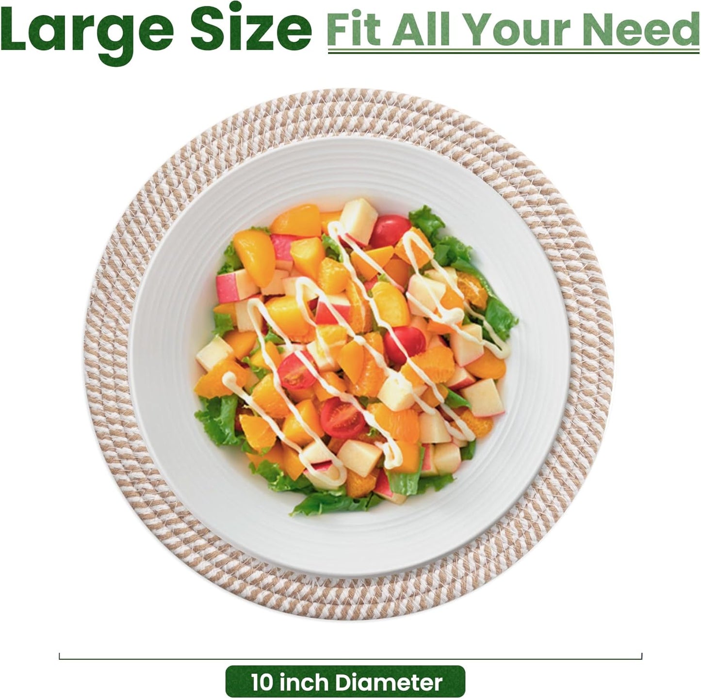 10 Inch Trivets for Hot Dishes, Large Trivets for Hot Pots and Pans, Thicken Heat Resistant Round Place Mats Woven Table Mats, Boho Placemats for Kitchen Dining Table, 4 Pcs