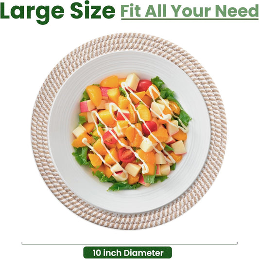 10 Inch Trivets for Hot Dishes, Large Trivets for Hot Pots and Pans, Thicken Heat Resistant Round Place Mats Woven Table Mats, Boho Placemats for Kitchen Dining Table, 4 Pcs