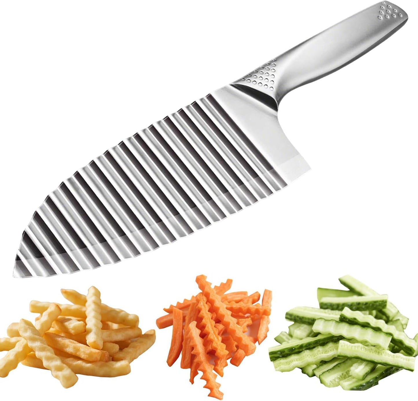 NOVANO Stainless Steel Crinkle Cutter with Wavy French Fries Chopper for Potato, Carrot and fruit, Waves French Fries Slicer Handheld Chopper，Dicer, Kitchen Gadgets & Essentials