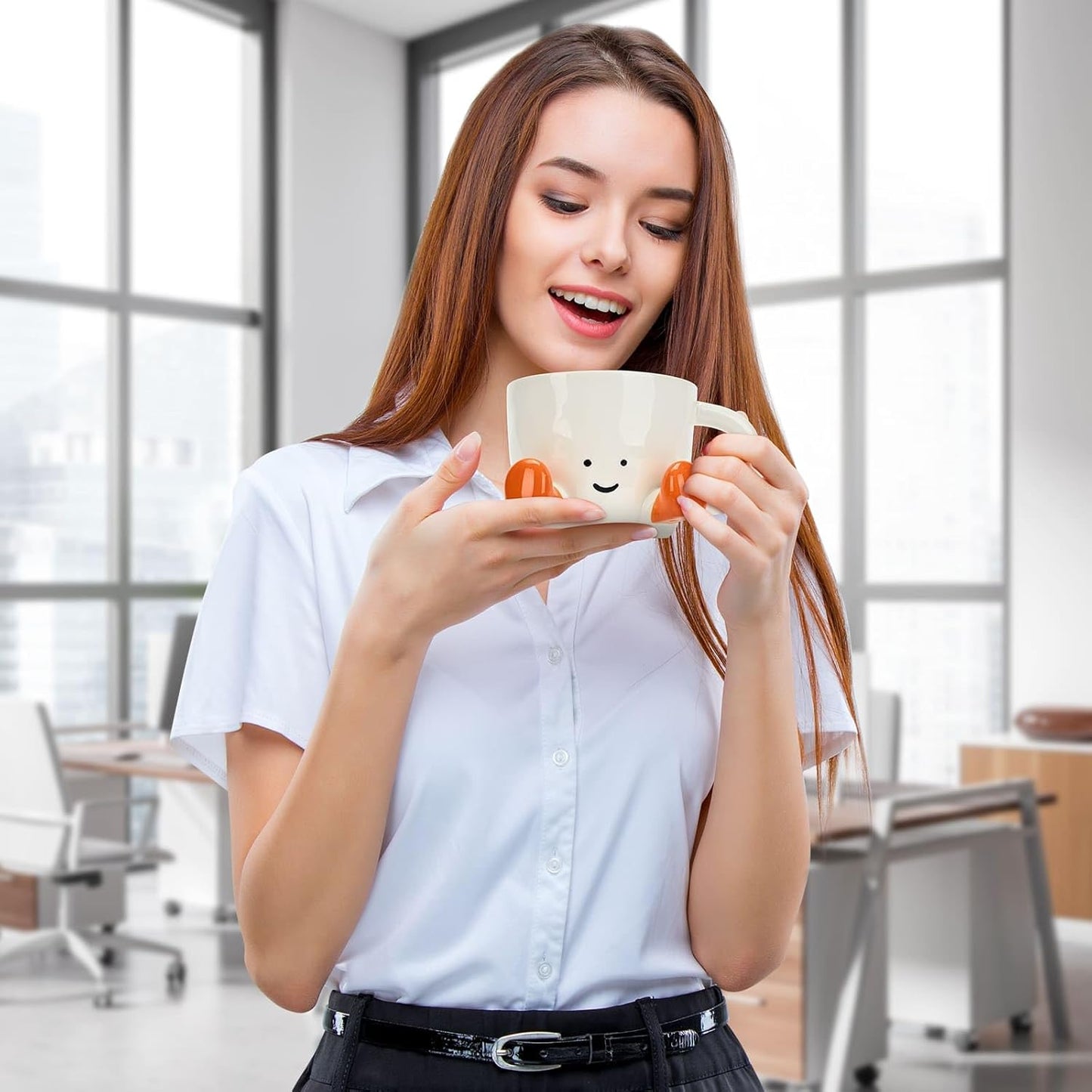 Coffee Mugs,Cute funny Mug For Women, 12.8oz/380ml Unique Ceramic Coffee Tea Cups, Office Mug Gift (orange)