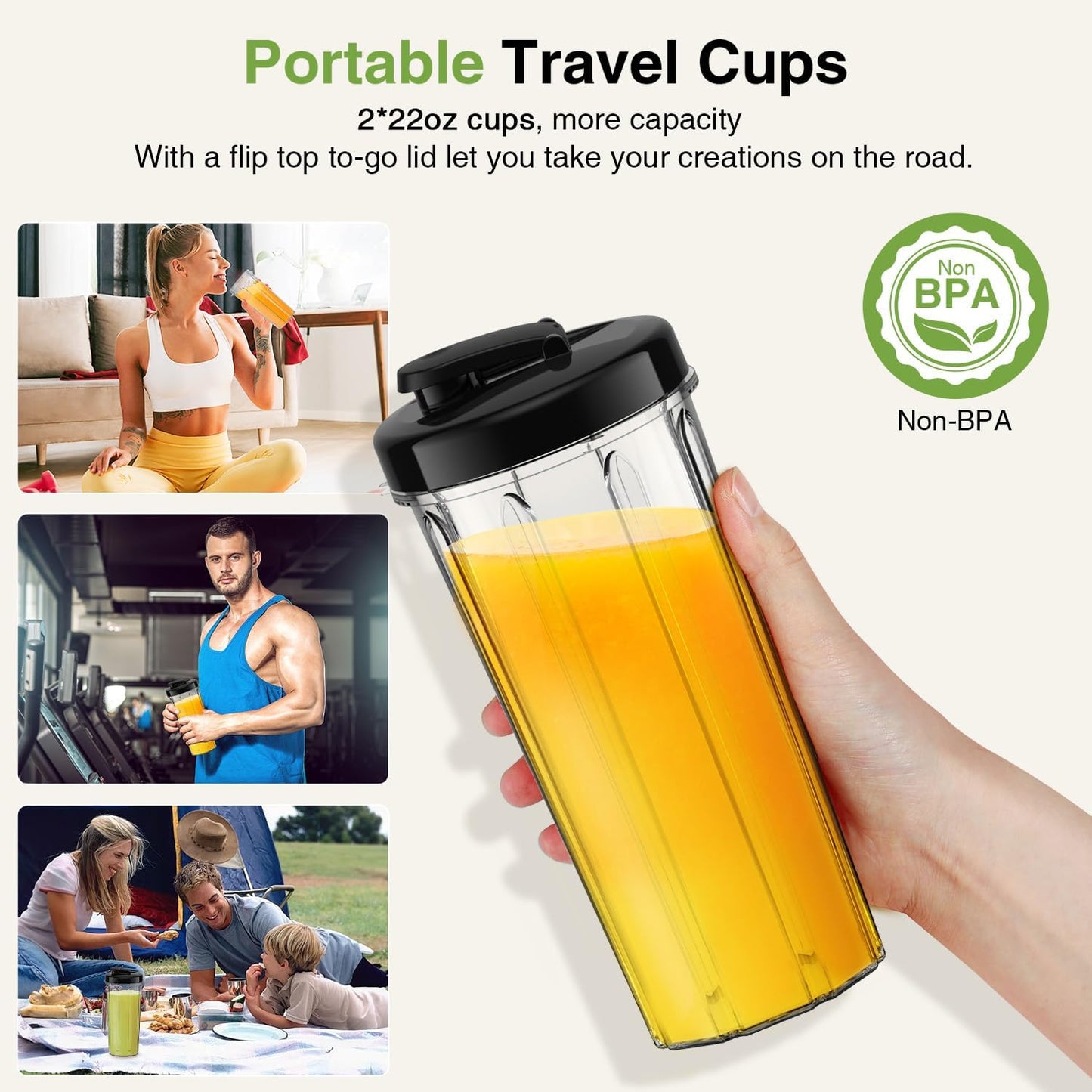 KOIOS Smoothie Blender, Max 1000w Personal Blender for Shakes and Smoothies, 12Pcs Coffee Grinder and Countertop Blenders Combo for Kitchen, Portable Smoothie Blenders with 2x22 oz To-Go Cups, Non-BPA