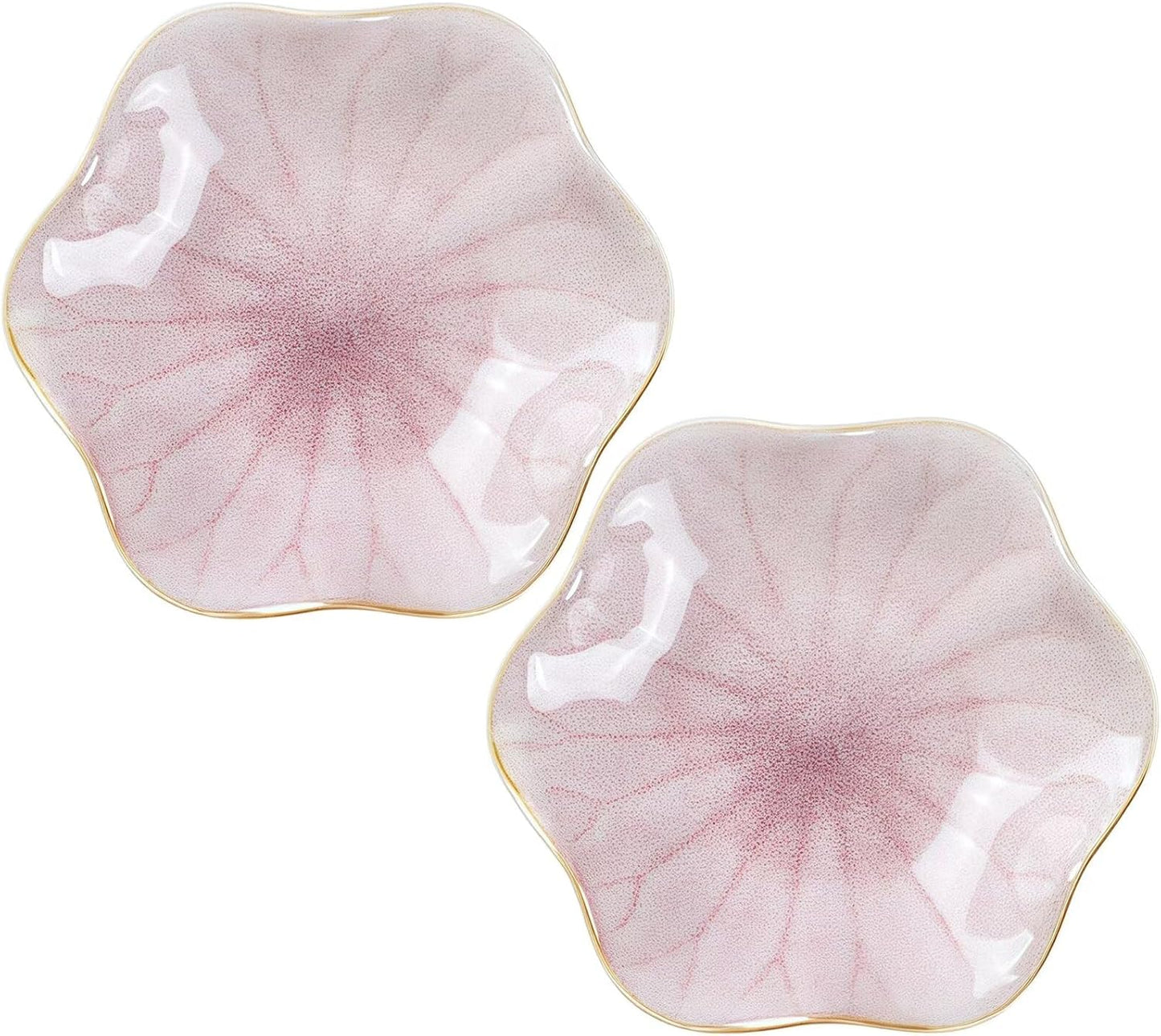 2Pcs Ceramic Jewelry Dish - Lotus Leaf Shape, for Ring Holder Necklace Small Key, Suitable for Mother Friend Sister, Gifts for Women, Cute Plate Trinket Tray, Home Decor (Pink-2PCS)