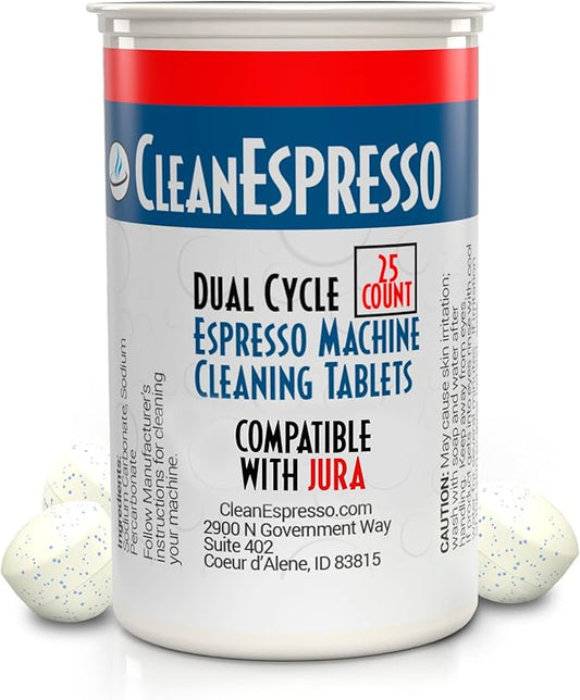 CleanEspresso - 25 Cleaning Tablets Designed For Jura Coffee Machines - 3.5g Dual Cycle Espresso Machine Cleaning Tablets for Jura Espresso Machines - Coffee Maker Cleaner