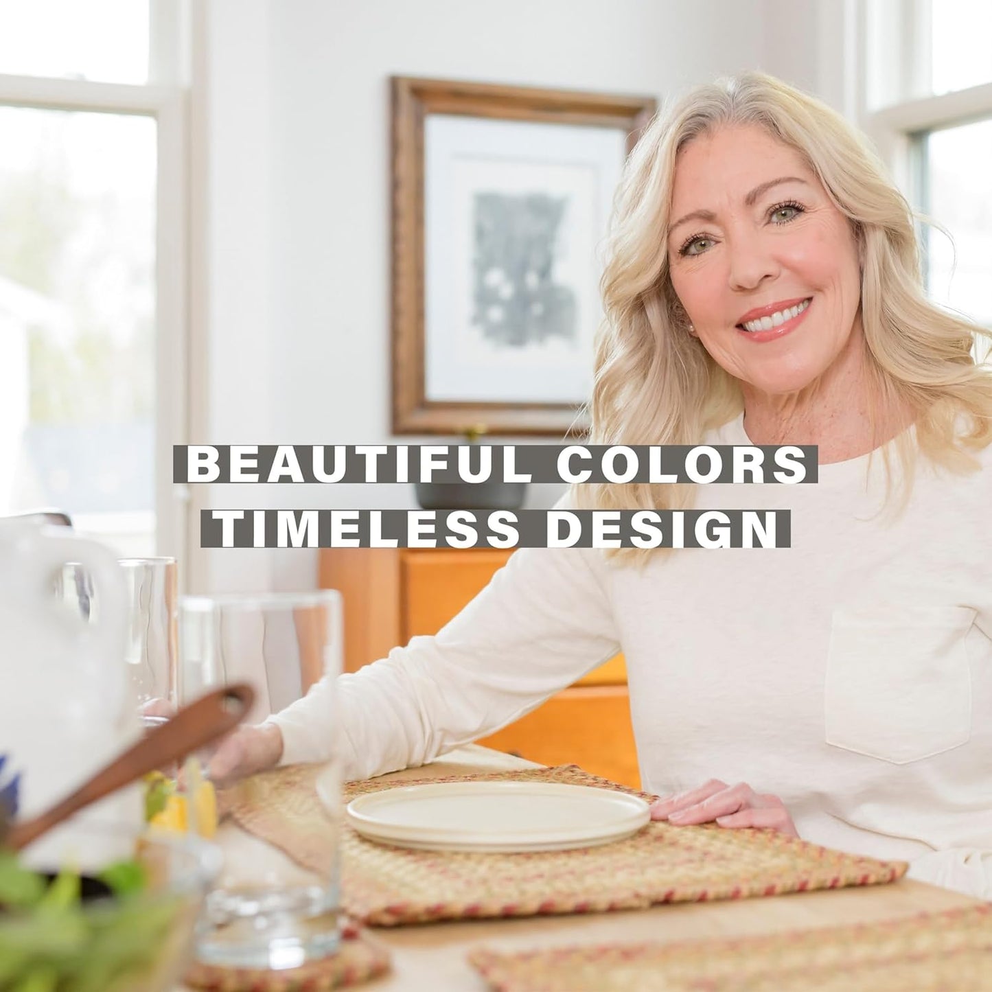 Harvest Jute Braided Oval Placemats, Warm Country Decor, Set of 6, 13x19 Multicolor Table Mats - Vibrant Colors, Durable, Easy to Clean and Protects Furniture