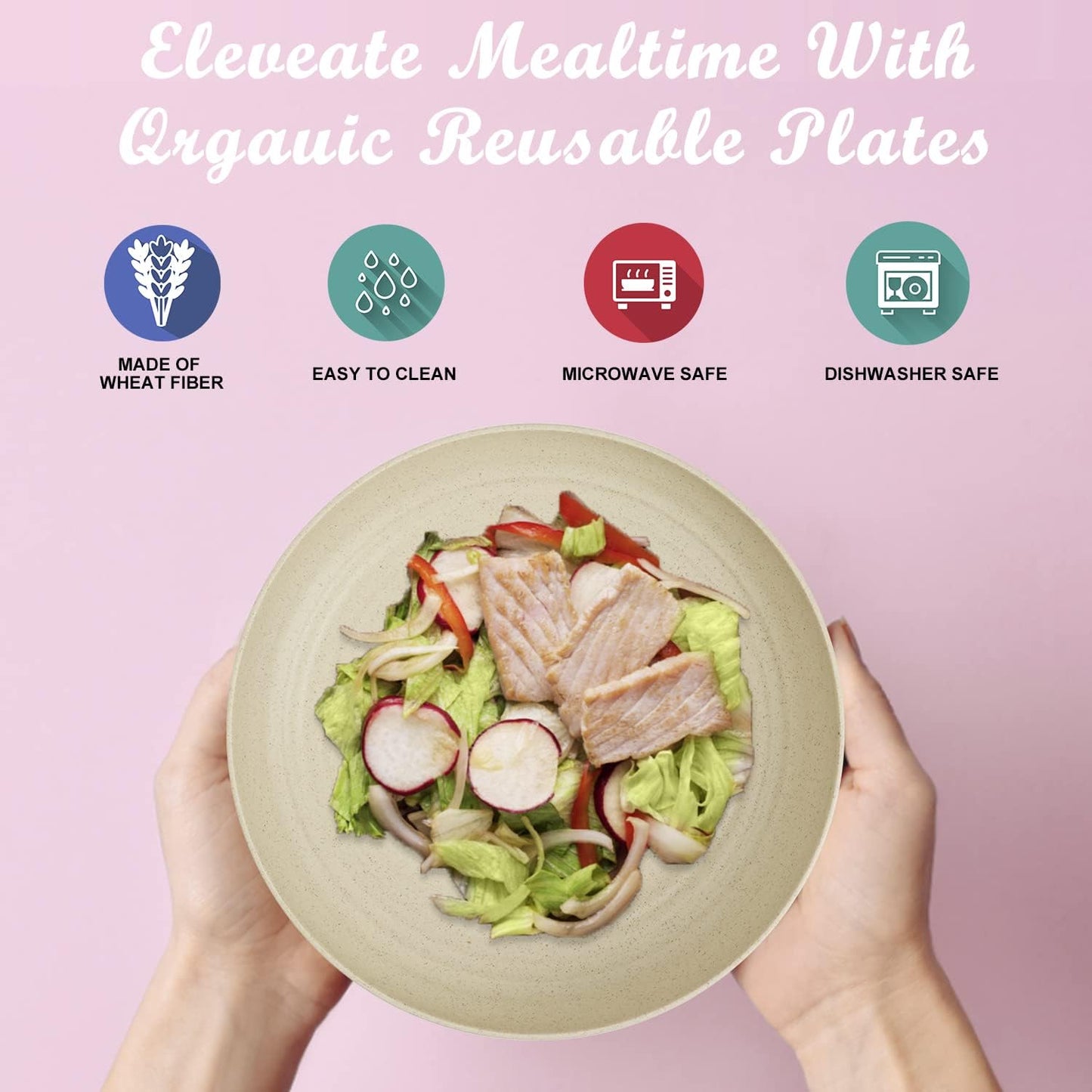 Wrova Wheat Straw Plates - 8 Inch Unbreakable Dinner Plates Set of 8 - Dishwasher & Microwave Safe Plastic Plates Reusable - Lightweight Small Plates for kitchen,R.V. (Beige)