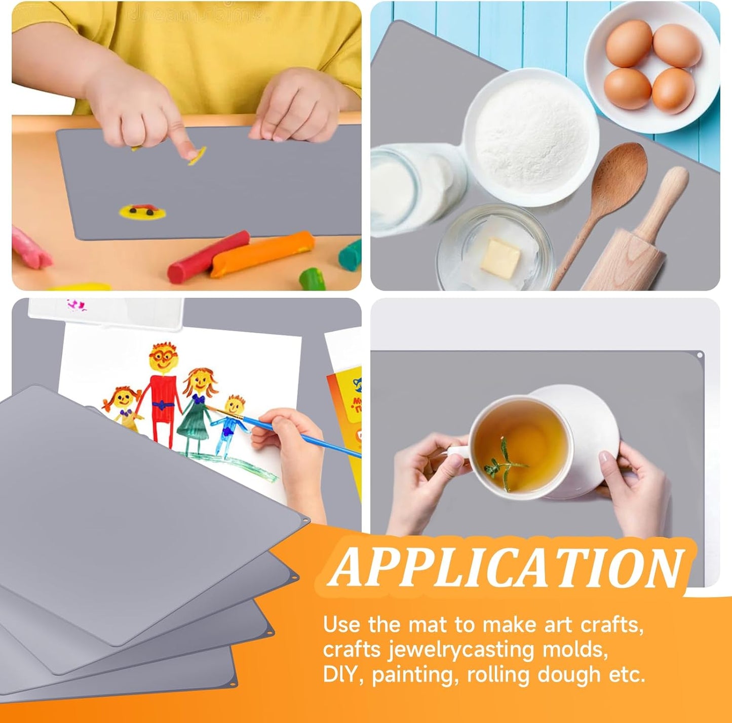 Silicone Placemats for Toddlers Baby,Food-Grade,Non-Slip,Dining,Heat Resistant Silicone Mat,Small Baking Mat,Kitchen Counter Mat,Dishwasher Safe (15.7x11.8inch-4pack, Grey)