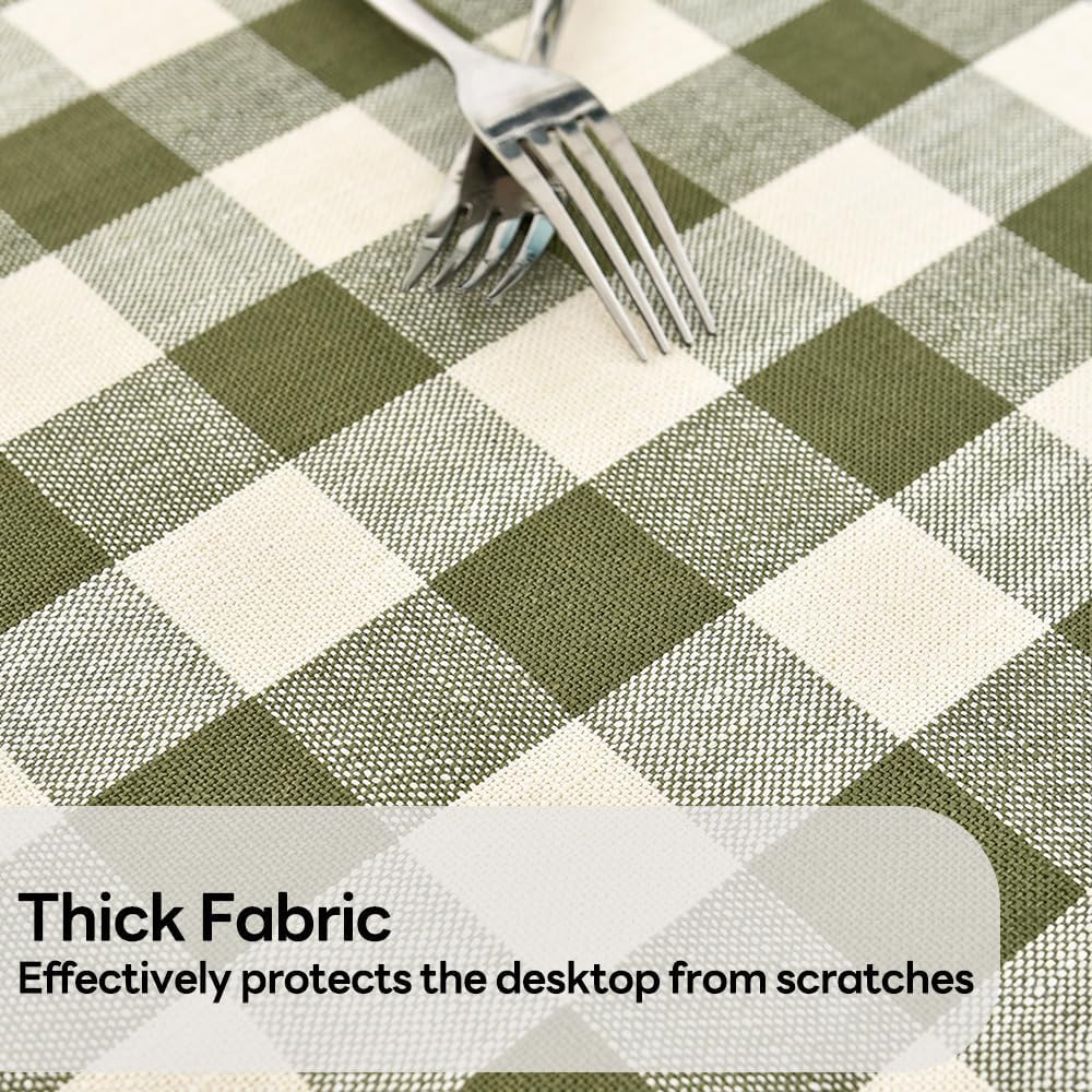 Gingham Round Tablecloth Table Cloth Heavy Duty Cotton Checkered Table Cloth Round Cover for Dining Room(R-Green, 53 inch Diameter)