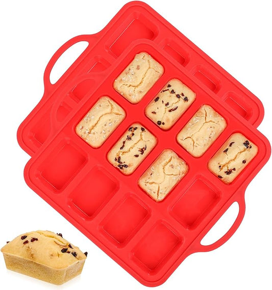 CAKETIME Silicone Mini Loaf Pan, 12 Cavities Metal Reinforced Frame Nonstick Food Grade for Baking Mini Bread, Brownie, Cornbread, Cheesecake and Chocolate (2 Pack)