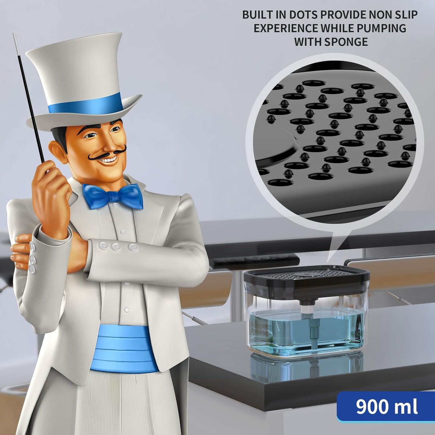 MR.SIGA Dish Soap Dispenser for Kitchen,2 in 1 Premium Sponge Holder, Dishwashing Soap Pump Dispenser for Countertop, Black