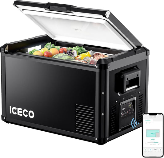 ICECO VL60 ProS Portable Refrigerator, Multi-directional Lid, Dual USB & DC 12/24V, AC 110-240V, 60L Steel Compact Refrigerator Powered by SECOP, 0℉ to 50℉, Home & Car Use [Upgrade, 63 Quarts]