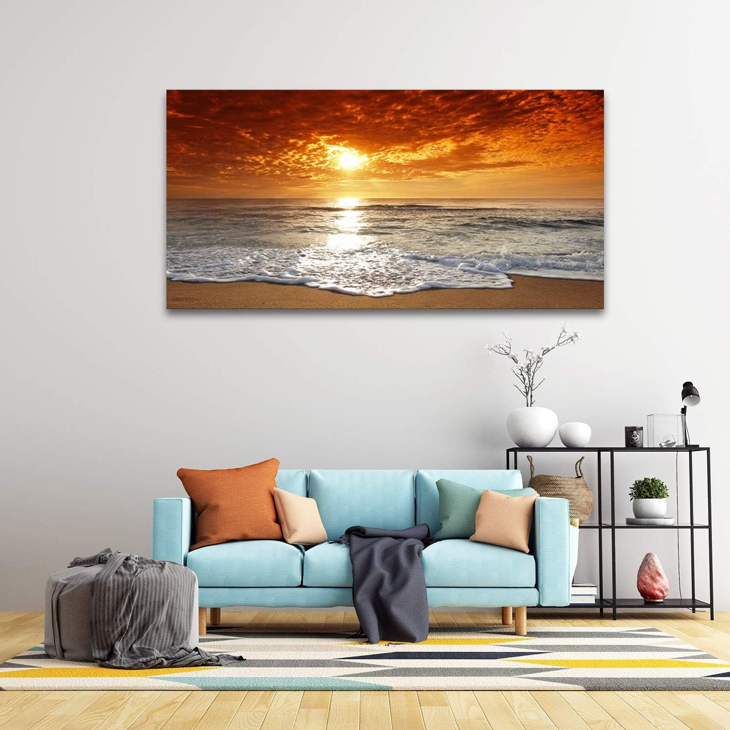 Muolunna S04675 Canvas Prints Wall Art Sunset Ocean Beach Pictures Paintings for Living Room Bedroom Home Decorations Framed Ready to Hang Seascape Waves Artwork 30x60inch
