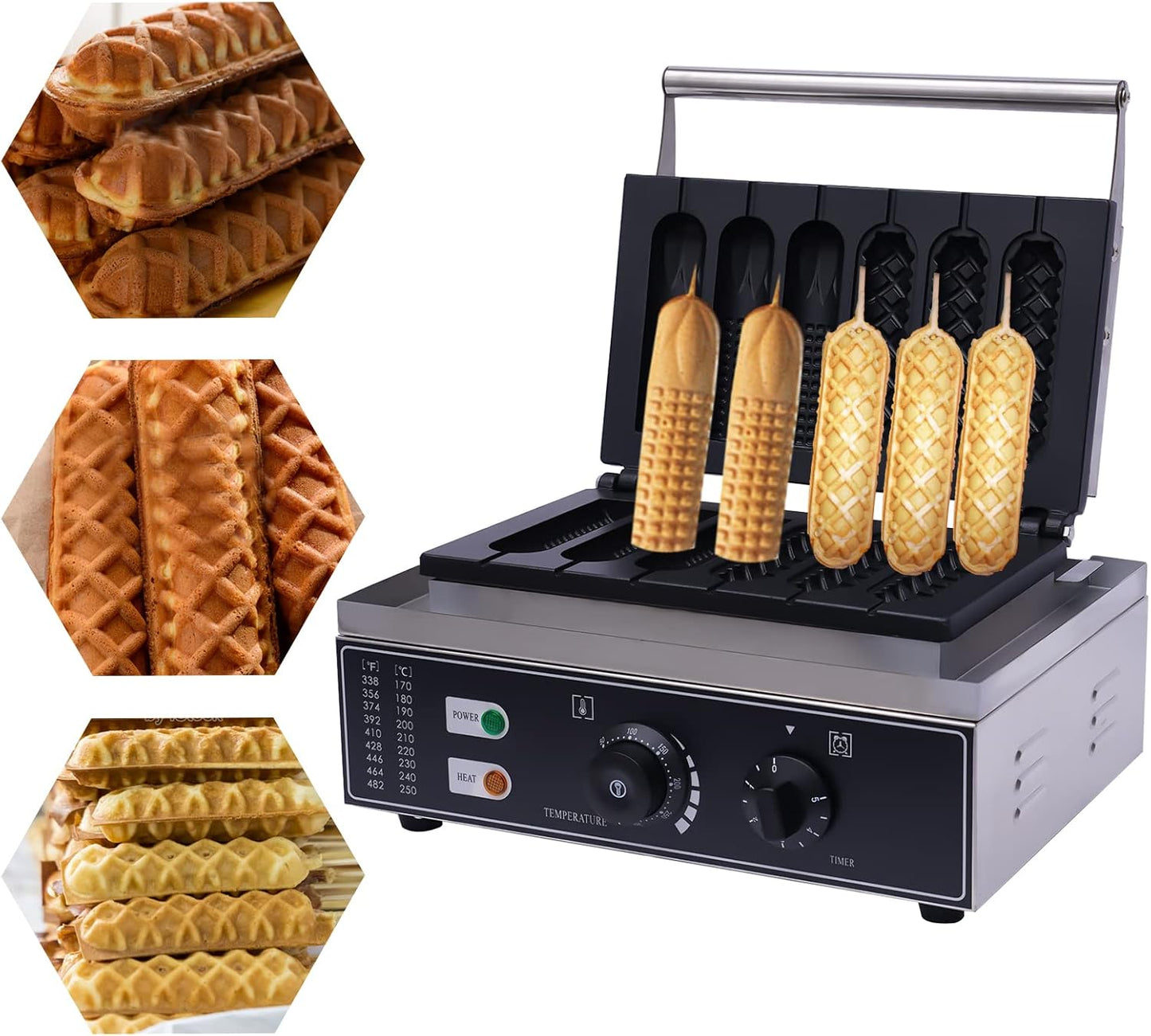 Hotdog Waffle Maker Machine Electric Corn Dog Maker 6 Slice 2 Patterns Non-Stick Stainless Steel Waffle Baker Machine