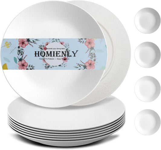 Homienly Wheat Straw Dinner Plates 10 inch, Unbreakable Plates Set, Alternative to Plastic Plates Reusable, Microwave and Dishwasher Safe Plate for Kitchen, Camping, Salad - White