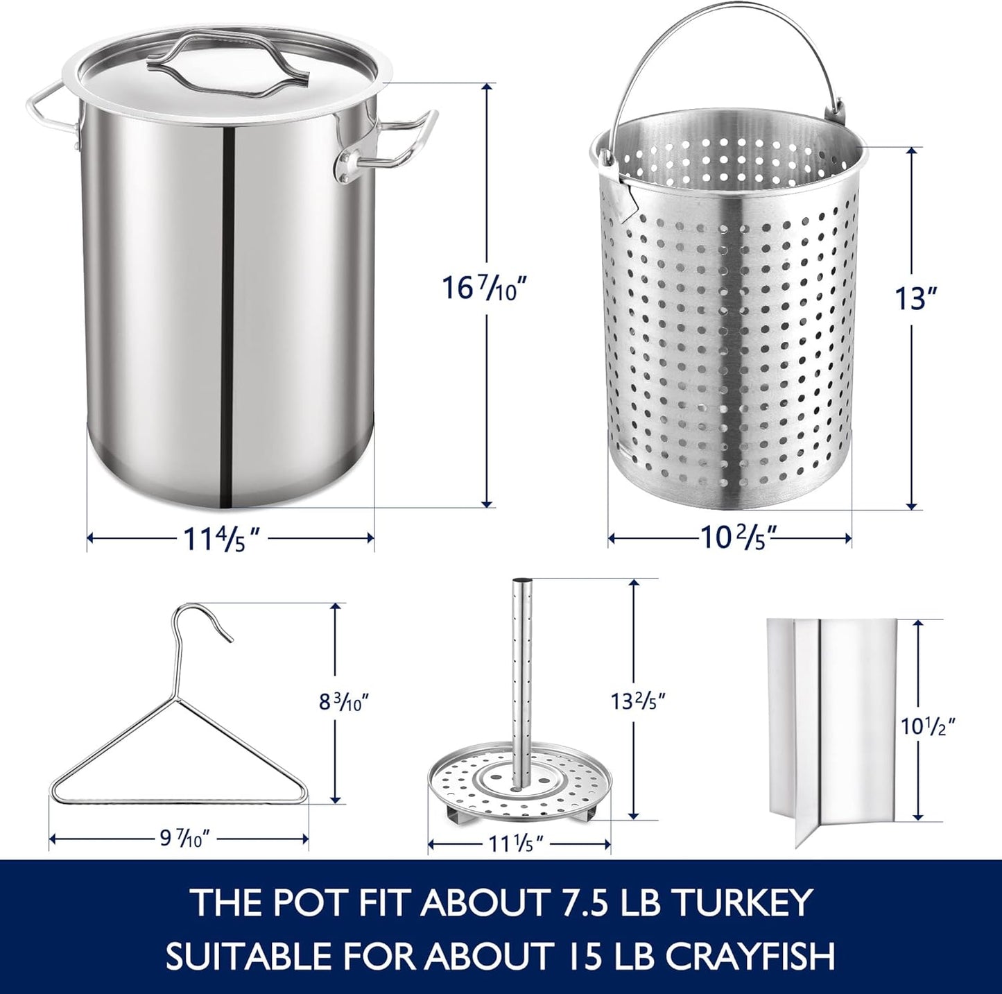 ARC 32QT Stainless Steel Stock pot 6-Piece For Seafood Boil Pot with Basket and Steamer Rack,Cookware for Crawfish Crab Shrimp Lobster Boiling Pot, Turkey Fryer Pot, Tamale Steamer Pot with Strainer