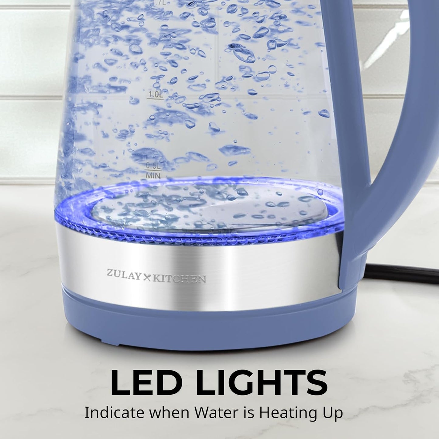 Zulay Kitchen Fast Boiling Electric Water Kettle - 1.7L, 1500W, Auto Shut-Off for Overboil & Boil Dry Protection, Cool-Touch Handle, 360° Base - Rapid Teapot Boiler For Coffee & Tea - Blue