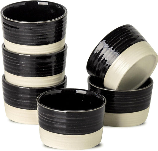 Ramekins 8 OZ Oven Safe,Set of 6 Ceramic Creme Brulee Ramekins,Mini Dessert Bowls for Souffle,Dipping Sauce,Ice Cream,Pudding and Charcuterie,Microwave & Oven Safe,Patchwork Black